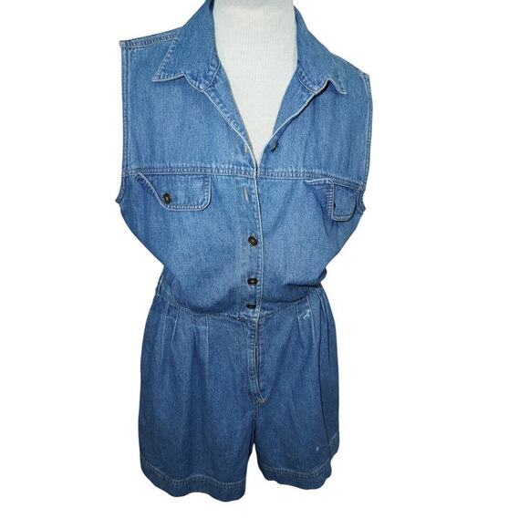 St. John's Bay Pants - Vintage St. John's Bay Denim Romper – Size 14 M – 100% Cotton Button-Up Playsuit